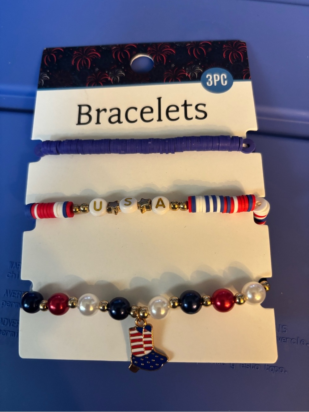 New 3PC Patriotic Beaded Bracelet Set
